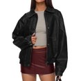 thumbnail image 1 of Abrigo PRETTYGARDEN Chaqueta Bomber de Cuero Sintético Negra XL, 1 of 8