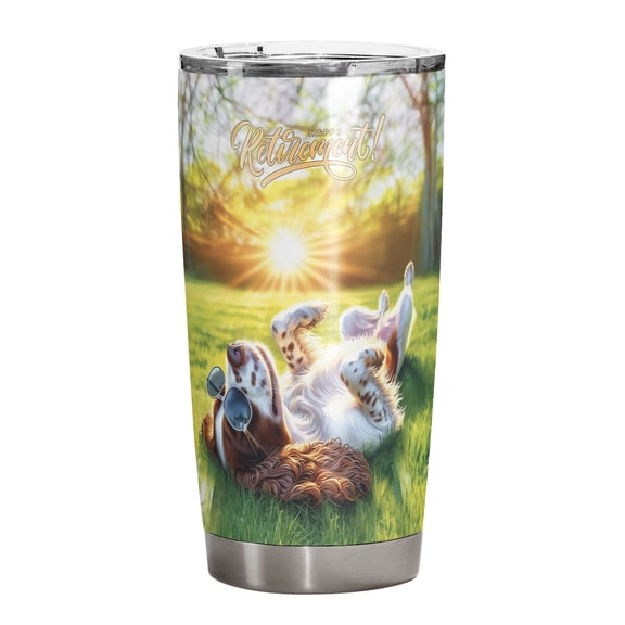 Happy Retirement with French Bulldog Enjoy Life Rest Time 20oz Stainless Steel Tumbler Insulated Cup with Lid Dog Lover Gifts - 02027