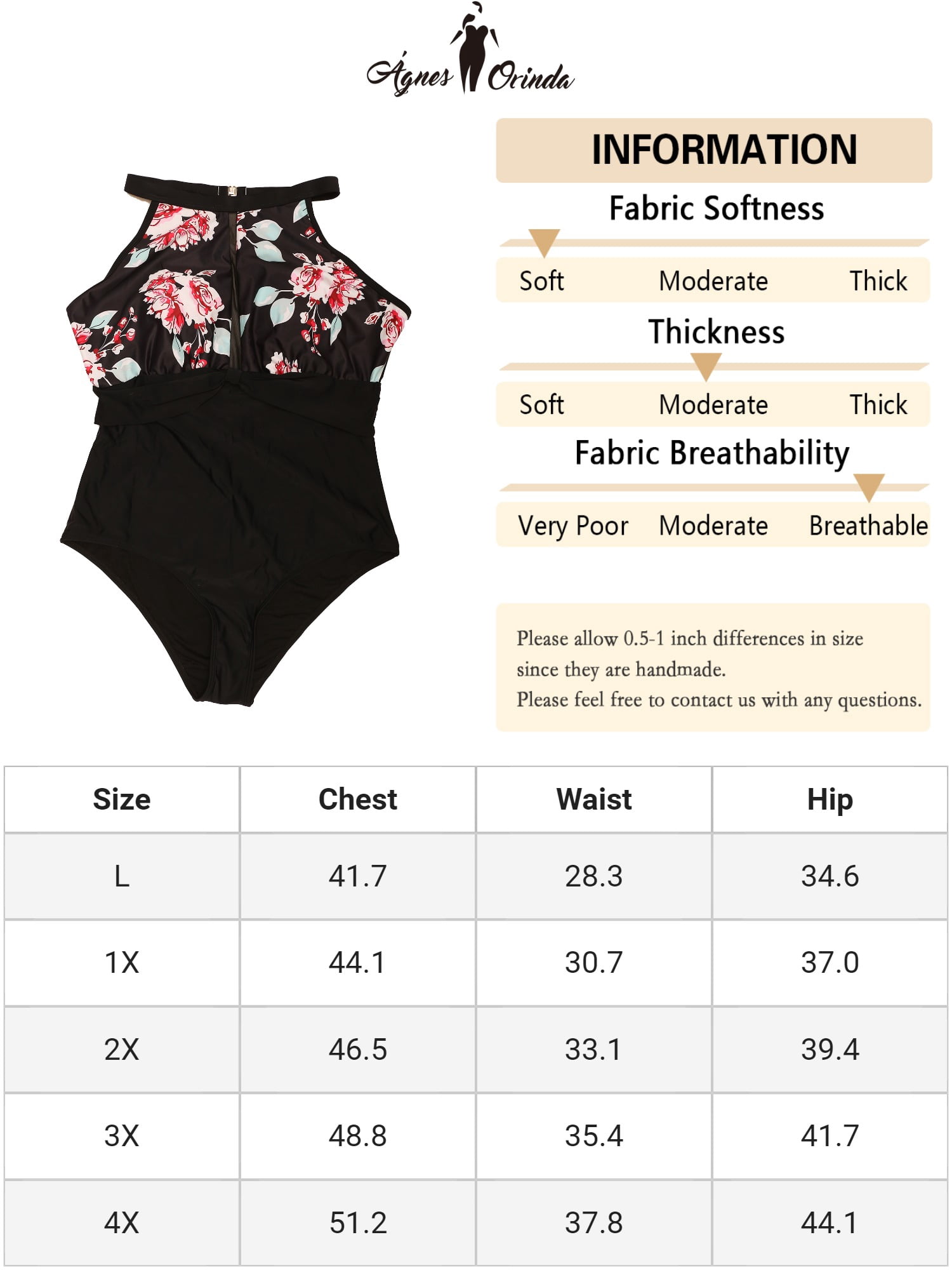 DARING DIVA Women's Plus Floral Swimwear Flattering High Waisted Bathing Suits 4X Black