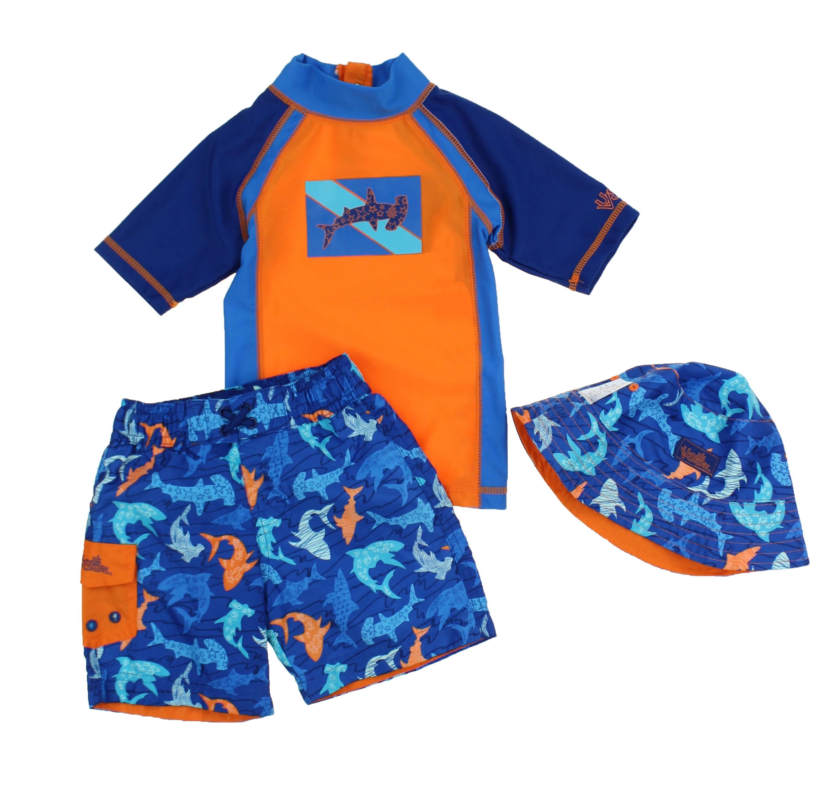 UV Skinz UV SKINZ Little Boys 3 Piece Rashguard Swimsuit Set Orange 