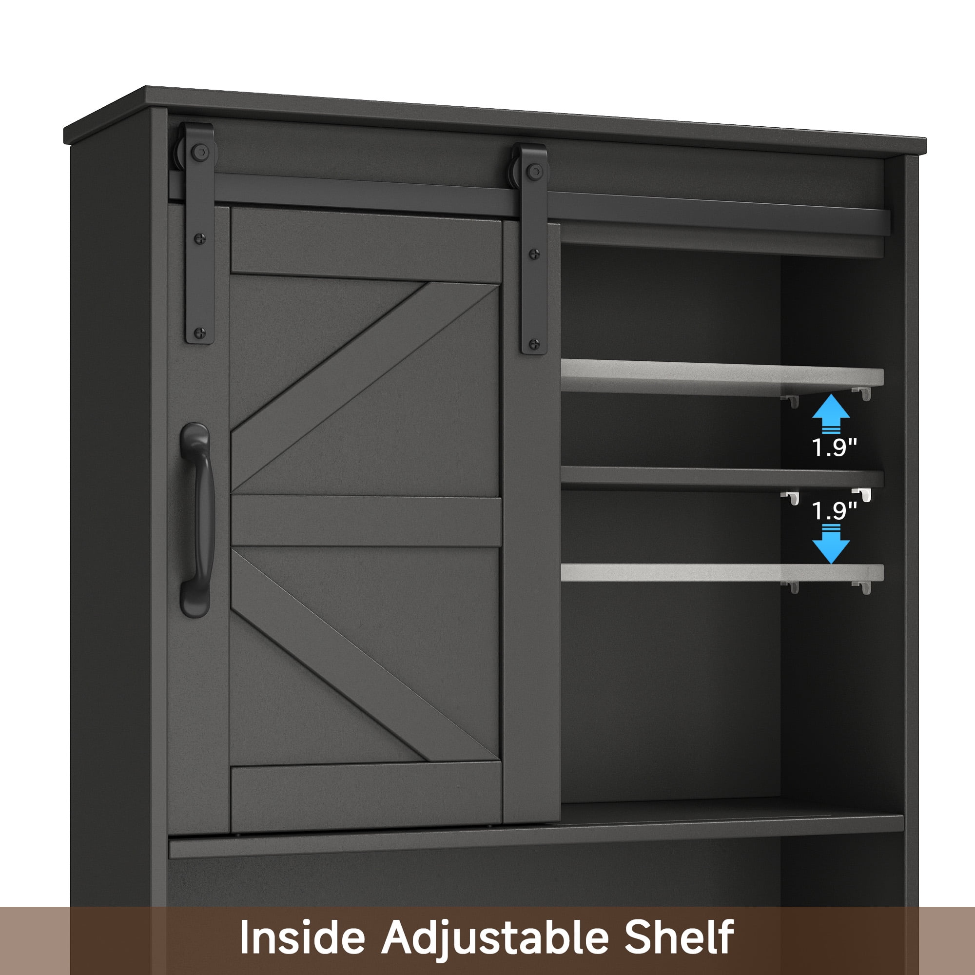 Over the Toilet Storage Cabinet, Bathroom Space Saver Organizer with Sliding Barn Door, Anti-Tipping Design, Waterproof, Adjustable Shelves for Laundry Room Organization