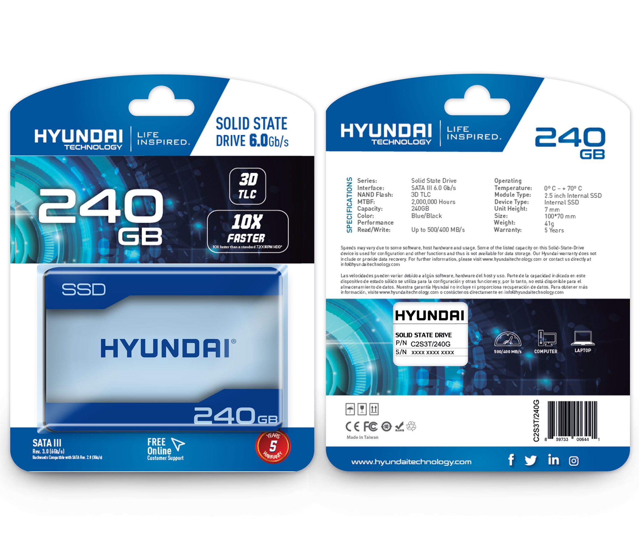 Pathetic Reason Become aware Hyundai 240GB Internal Solid State Drive 2.5"- SATA(SATA/600) - 500 MB/s -  Walmart.com
