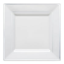 Smarty 9.5" White Silver Square Edge Disposable Plastic Dinner Plates 120ct