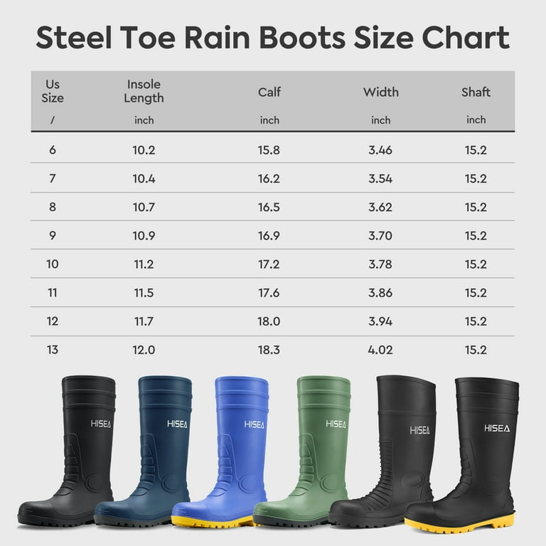 HISEA PVC Rubber Rain Boots for Men,Steel Toe Waterproof and Slip