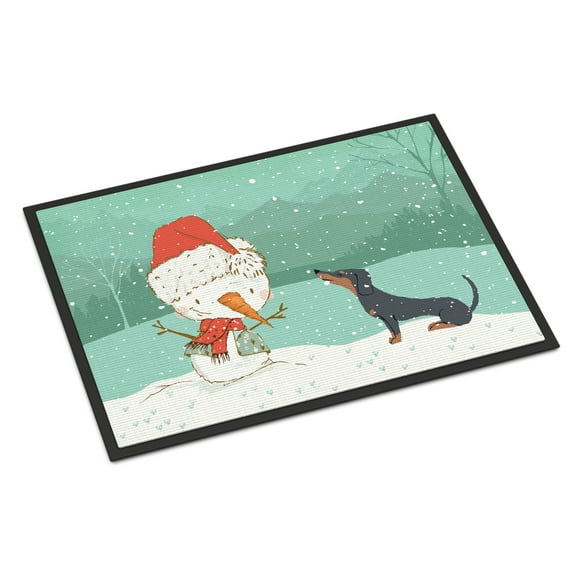 Black Tan Dachshund Snowman Christmas Door Mat
