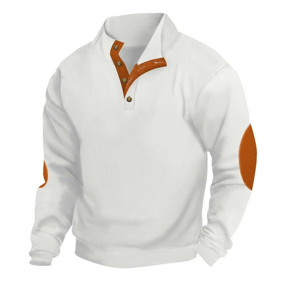 PInxai Fall Sweatshirts for Men Stand Collar Long Sleeve Button V Neck Casual Fitting Pullover Tops