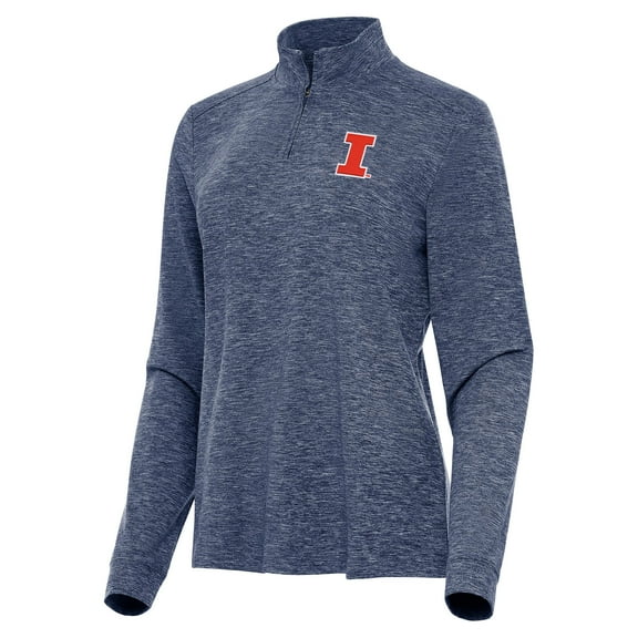 Women's Antigua  Heather Navy Illinois Fighting Illini Mentor Long Sleeve Quarter-Zip Mock Polo