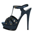 thumbnail image 2 of YDN Women Open Toe Studded T-Strap Sandals Platform Buckle Super High Heels Sexy Cocktail Party Show Shoes Size 8 Blue, 2 of 5