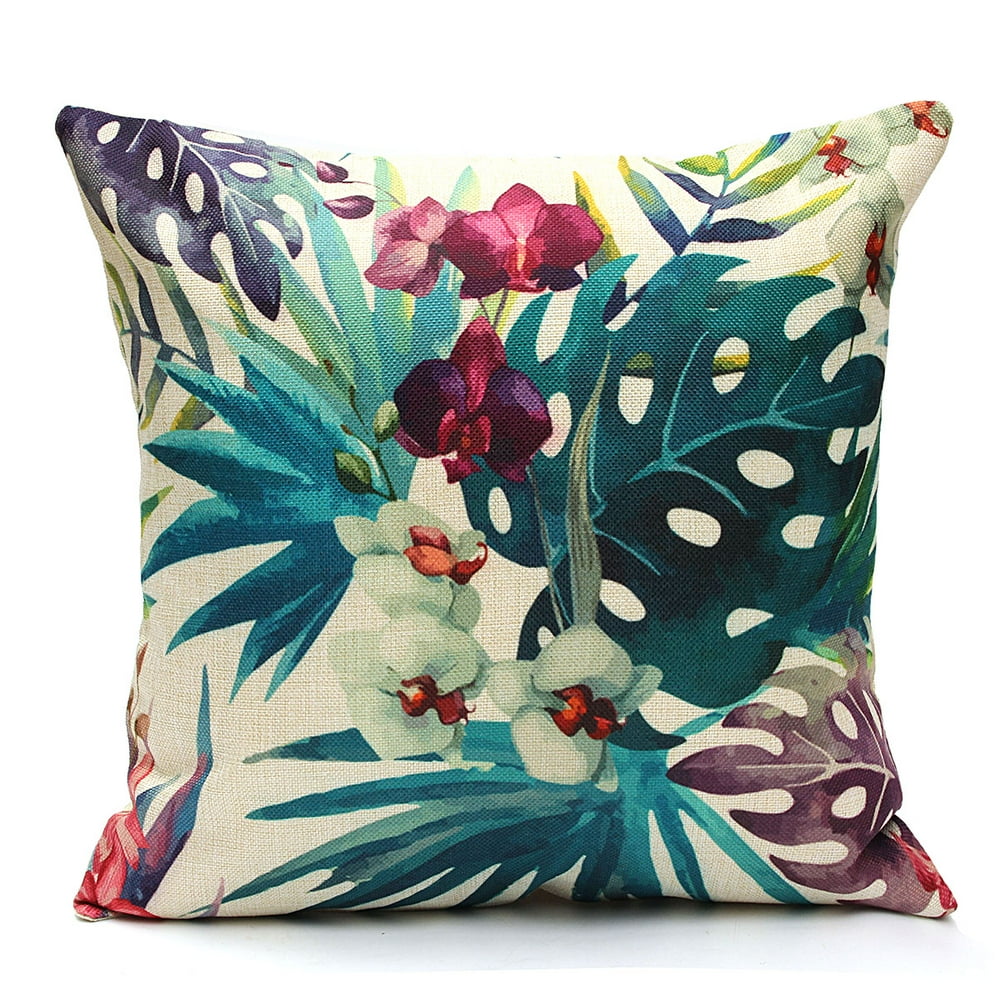 Tropical Plant Flamingo Couch Cushion Pillow Covers 18x18 Square