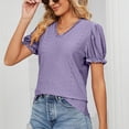 thumbnail image 4 of YYDGH Womens Lace Trim V Neck Shirts Puff Ruffle Sleeve Elegant Blouse Solid Color Fashion Casual Tunic Tops Purple M, 4 of 8