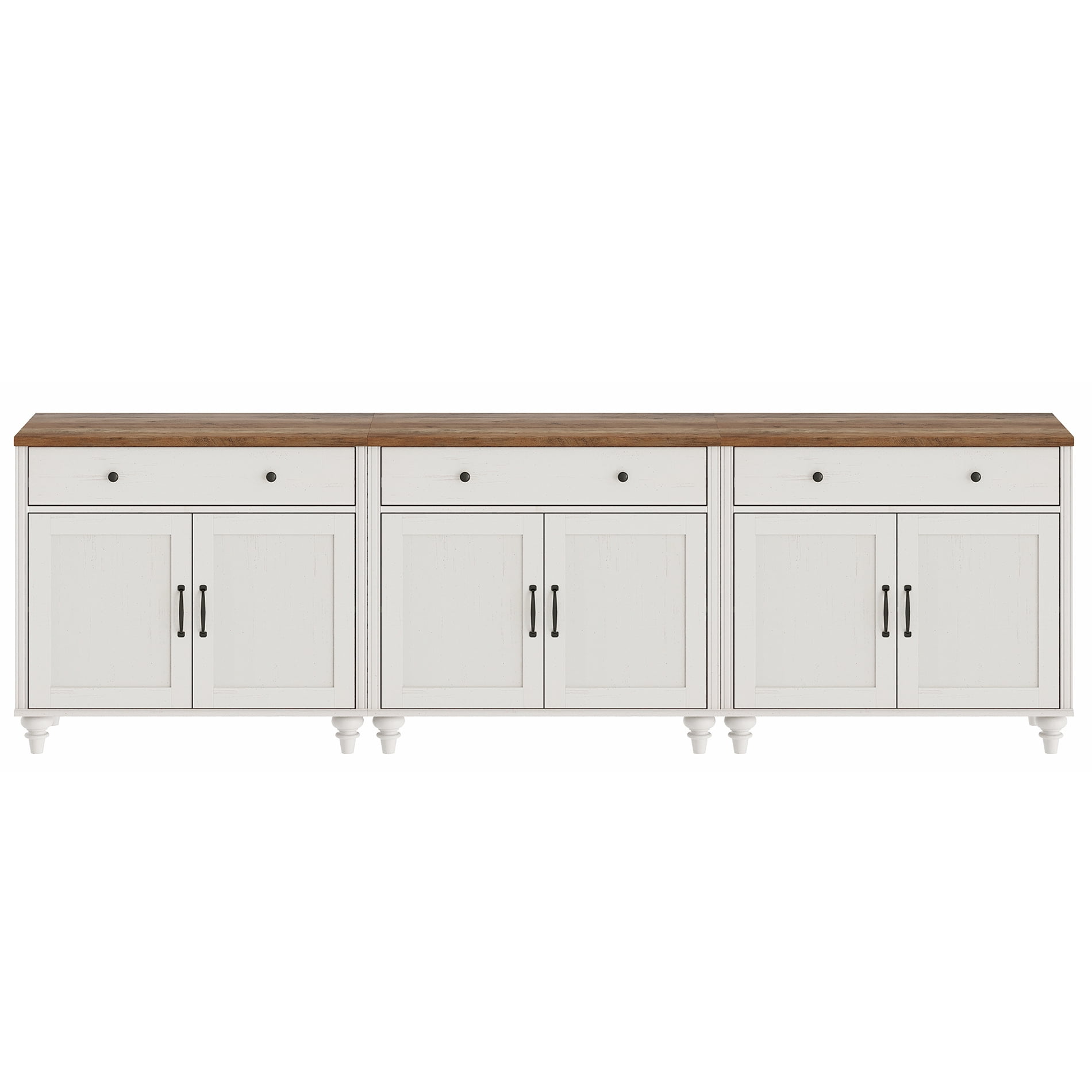 Credenzas & Sideboards with 6 Doors and 3 Drawers, Large Coffee Bar Table Wooden Kitchen Storage Cabinets, Modern Farmhouse Buffet Cabinet for Dining Room, White, 101 Inch