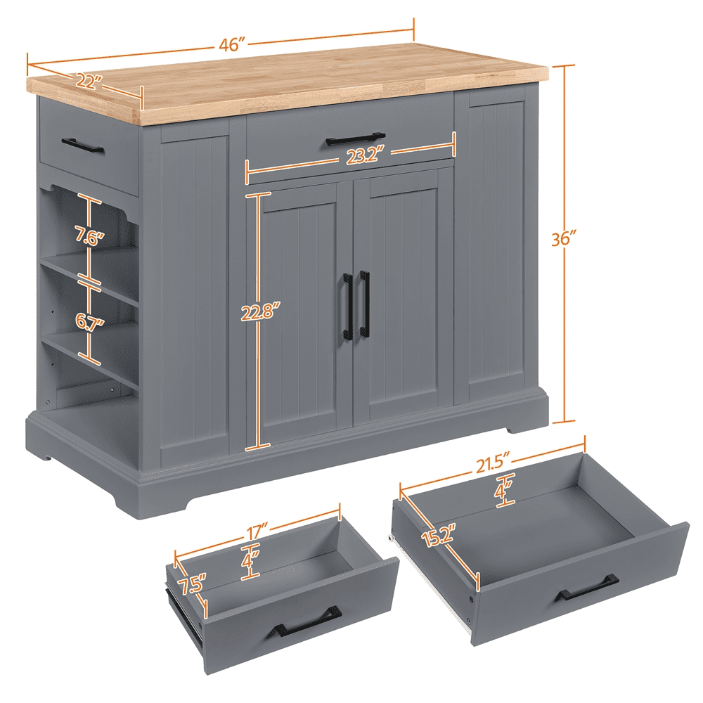 Alden Design Modern Kitchen Islands with Drawers, Engineered Wood Dark Gray, 36 in