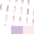 thumbnail image 2 of Fofosbeauty 24pcs Press on False Nails Tips, Long Coffin Fake Nails, Purple Gradient White Petals Rhinestones, 2 of 9