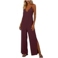 thumbnail image 5 of LEBONYARD Blue Jumpsuit Women,Women's V-Neck Jumpsuit with Adjustable Straps Side Slits and Pockets Red XL, 5 of 7