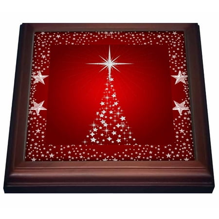 Vintage Ceramic Christmas Tree Star 3dRose Silver Star Christmas Tree with Holiday Red Background, Trivet with Ceramic Tile, 8 by 8-inch ()