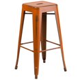 thumbnail image 1 of 30'' High Backless Distressed Orange Metal Indoor-Outdoor Barstool, 1 of 9