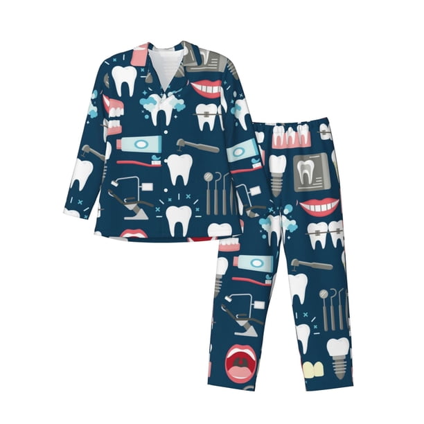 Balery Dental Pijama para Hombre de Dos Piezas con Manga Larga, Conjunto de Dormir y Descanso Suave con Bolsillos-Small