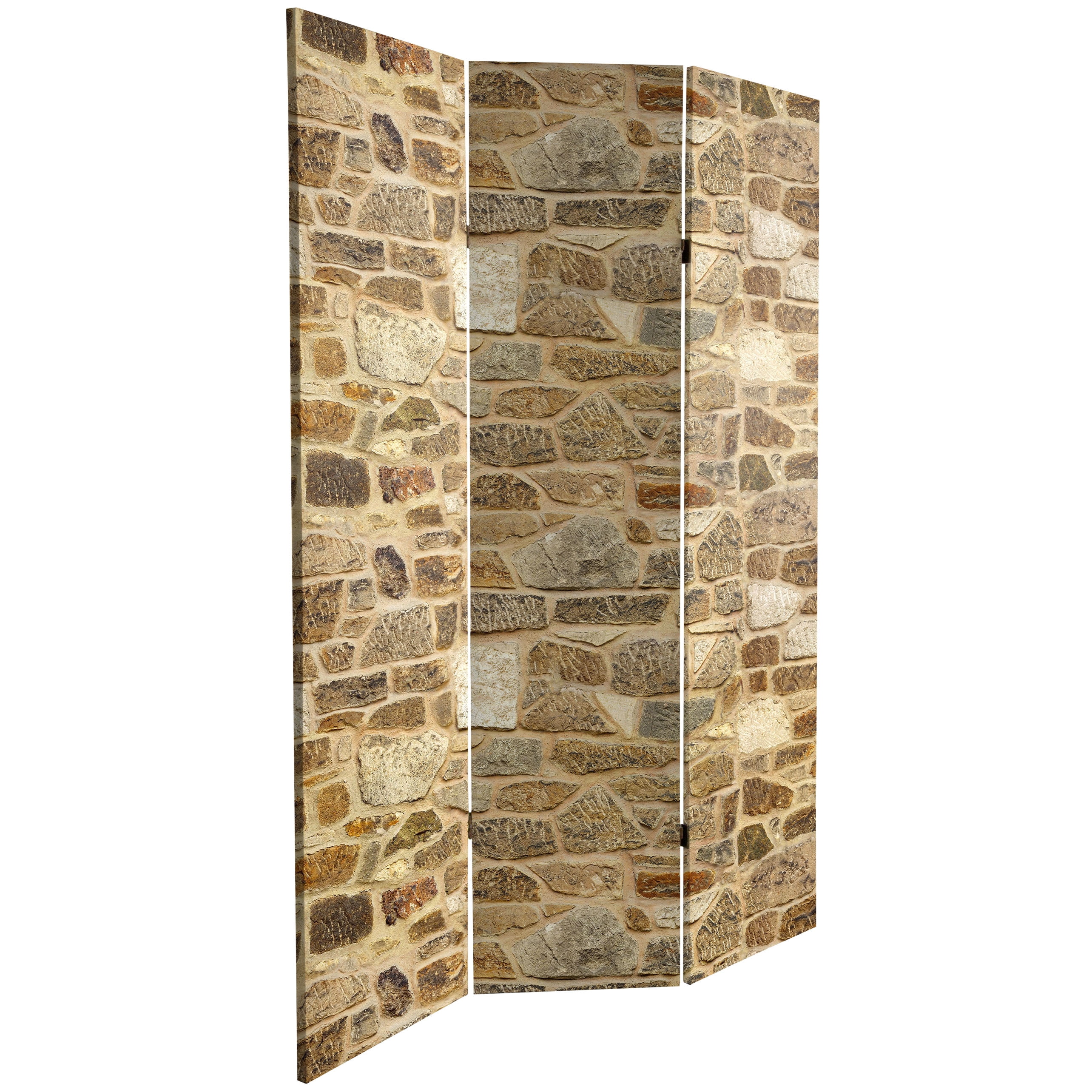 Oriental Furniture 6 ft. Tall Stone Wall Canvas Room Divider - 3 Panel