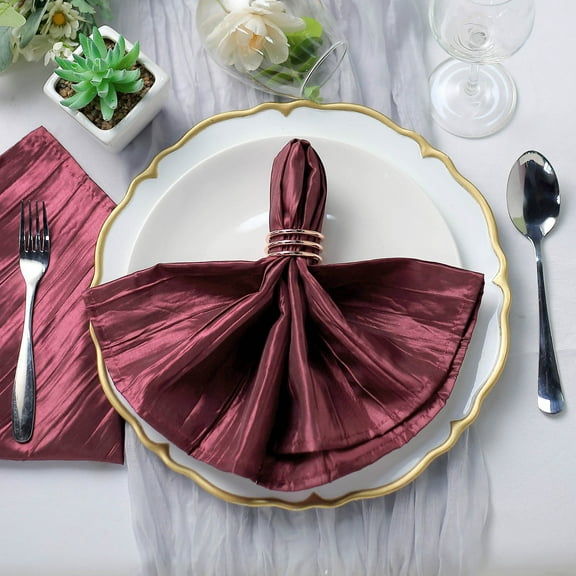 Efavormart Pack of 5 - Burgundy Accordion Crinkle Taffeta Napkins - Impeccable Metallic Glint - Perfect for Wedding, Birthday, Party, Event, Banquet, Restaurant Tableware - 20"x 20"