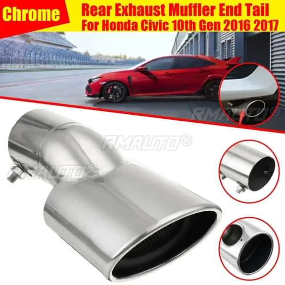 Hot Stainless Steel Rear Exhaust Muffler End Tail Pipe Outlet Tips For Honda Civic 10th Gen 2016 2017 Black/Chrome Body Kit