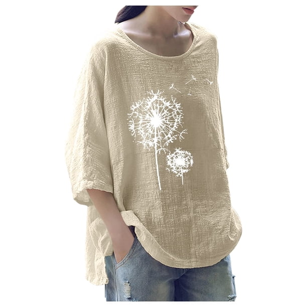 Camisas de lino y algodón para mujer, informal, con botones, sueltas, para la playa, blusa de talla grande Fridja hj1108
