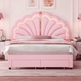 thumbnail image 3 of Hiphuta Queen Upholstered LED Bed Frame with Storage Drawers, Platform Bed with Adjustable Cute Headboard, Velvet Pink, 3 of 7