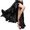 Black, variant on Glossy Satin Ruffle Split Maxi Skirt Women Elastic Waist Belly Dance Performance Practice Costume Bottom 1PC M-L