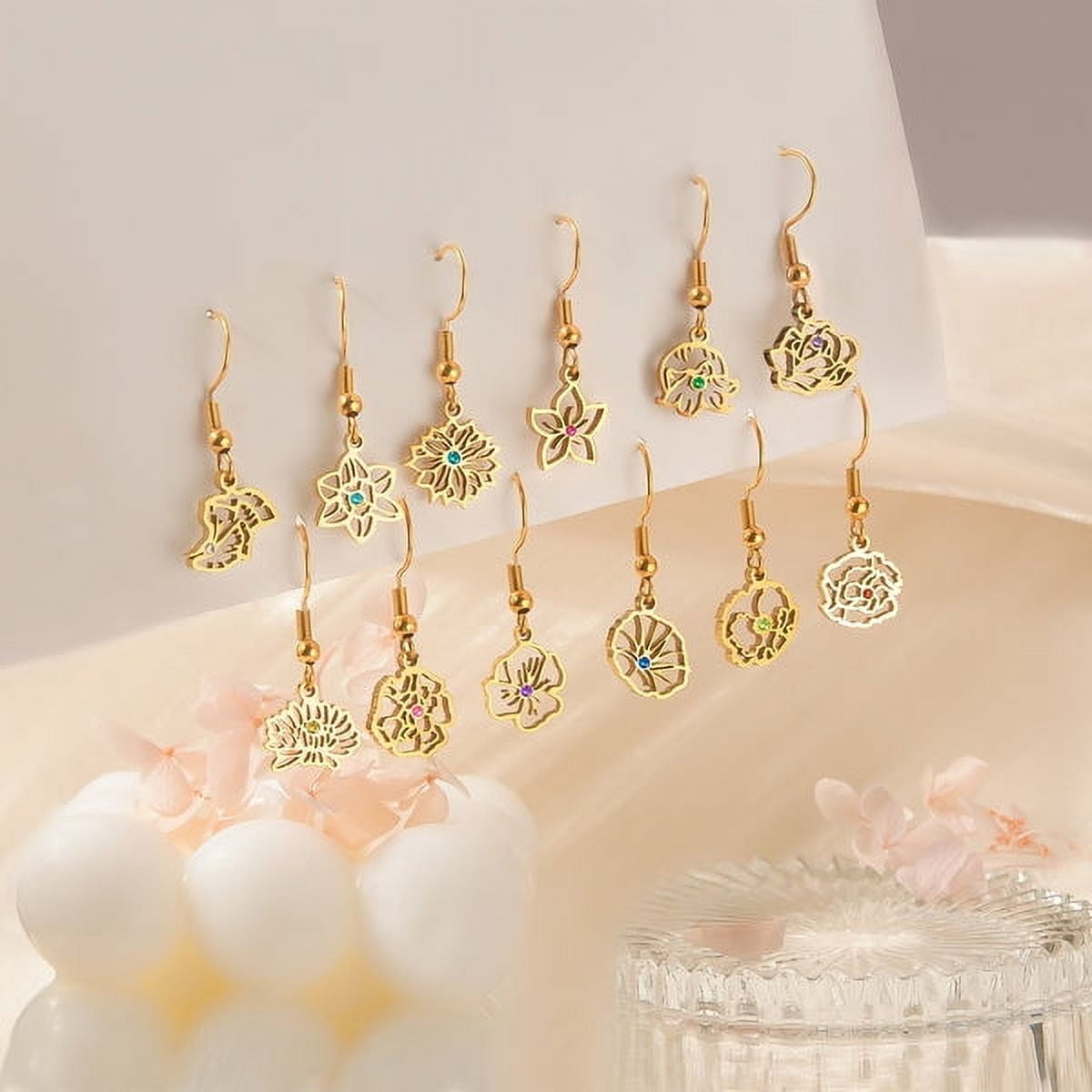 Anavia Personalized Birth Month Flower Dangling Earrings, Floral Earring Jewelry Birthday/Christmas Gifts