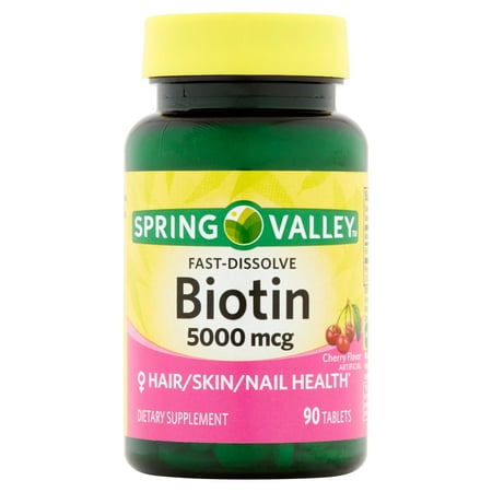 Spring Valley Saveur de cerise Dissoudre rapide Biotine Compléments alimentaires Comprimés, 5000mcg, 90 count