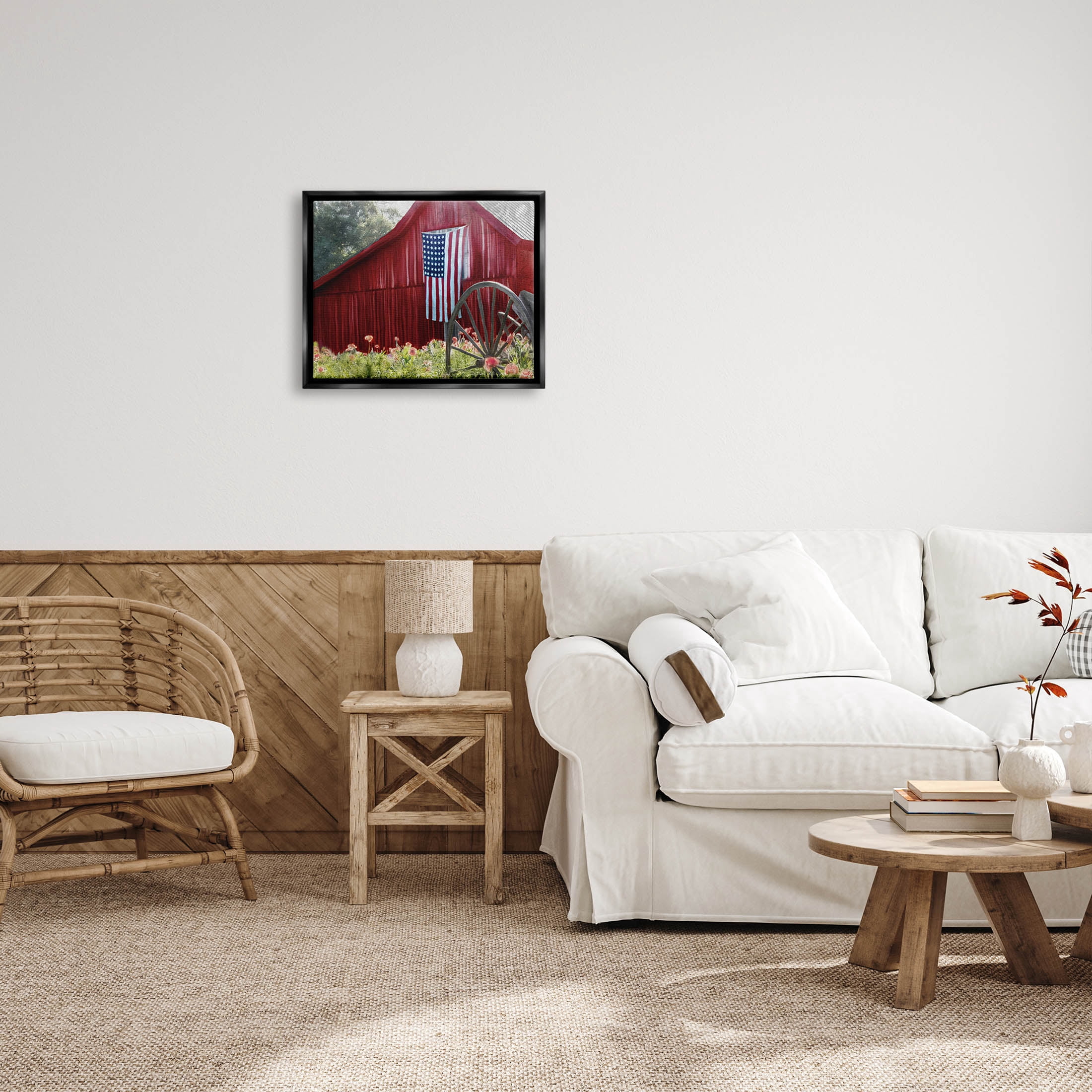 Country Farm Meadow Americana Town & City Graphic Art Jet Black Framed Art Print Wall Art