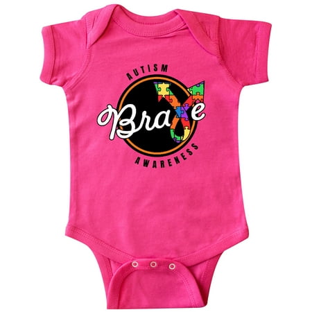 

Inktastic Autism Awareness Brave with Puzzle Piece Ribbon Gift Baby Boy or Baby Girl Bodysuit