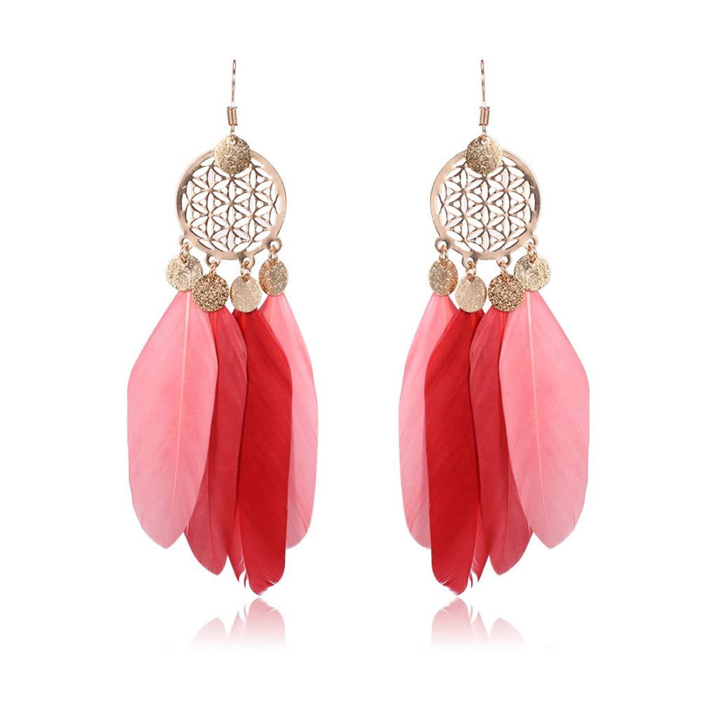 Dreamcatcher pink tassels earrings