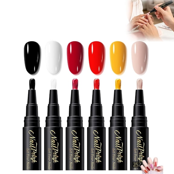 SDOHIG Water Nail Polish Pen Set, 6 Colors, Air Dry Nail Art Pens, No UV Lamp Needed, Quick-Drying & Long-Lasting, Non-Toxic & Easy Removal, Precision Tip, 5ml Each Style C