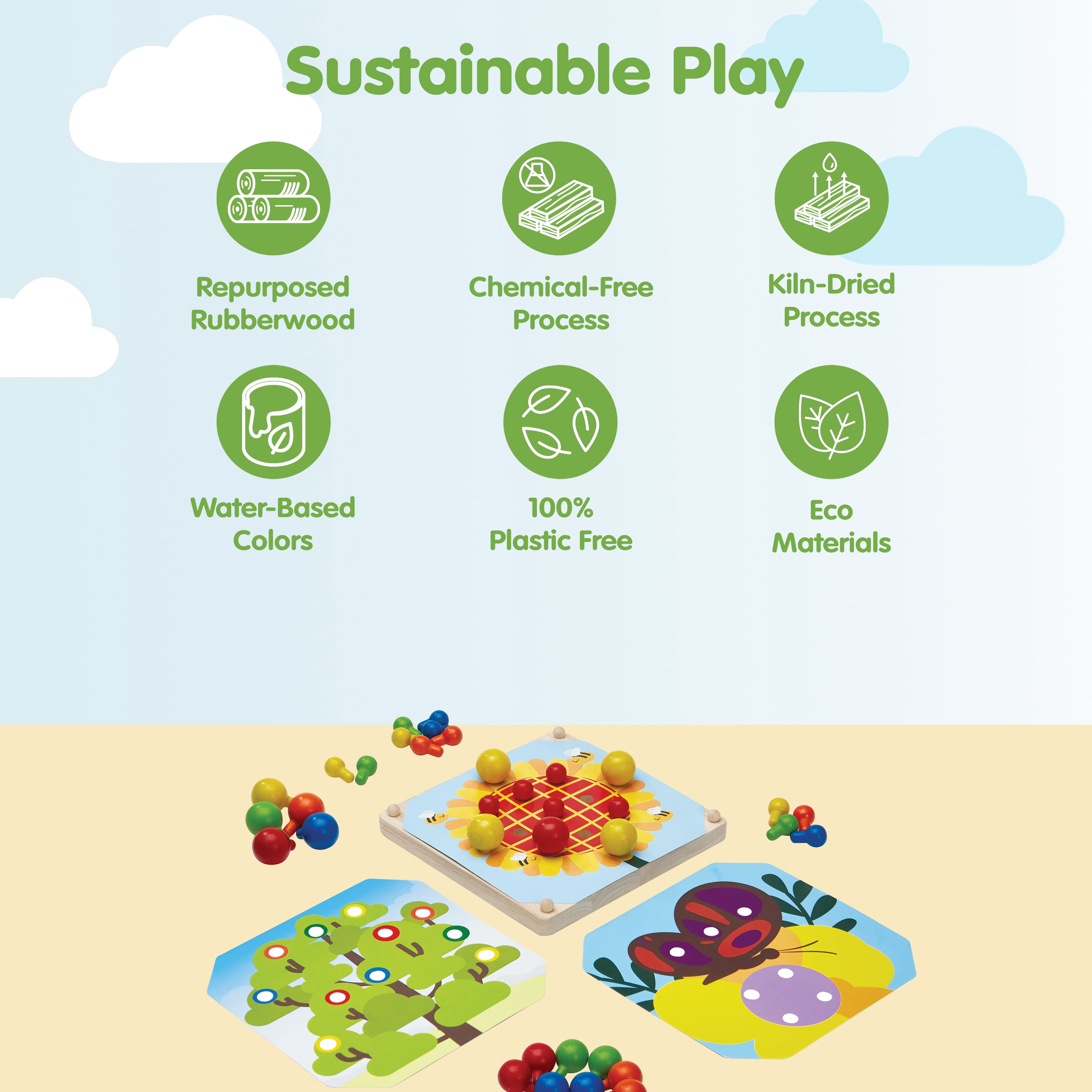 PlanToys® Creative Peg Board Wooden Toy for Kids Ages 3+ | Montessori Educational Game for Imagination, Fine Motor Skills & Coordination | Eco-Friendly Learning Set