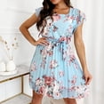 thumbnail image 4 of Robes d'Été Mini pour Femmes à Volants Manches Courtes Boho Imprimé Floral Robe de Plage Plissée Robe Courte, 4 of 7