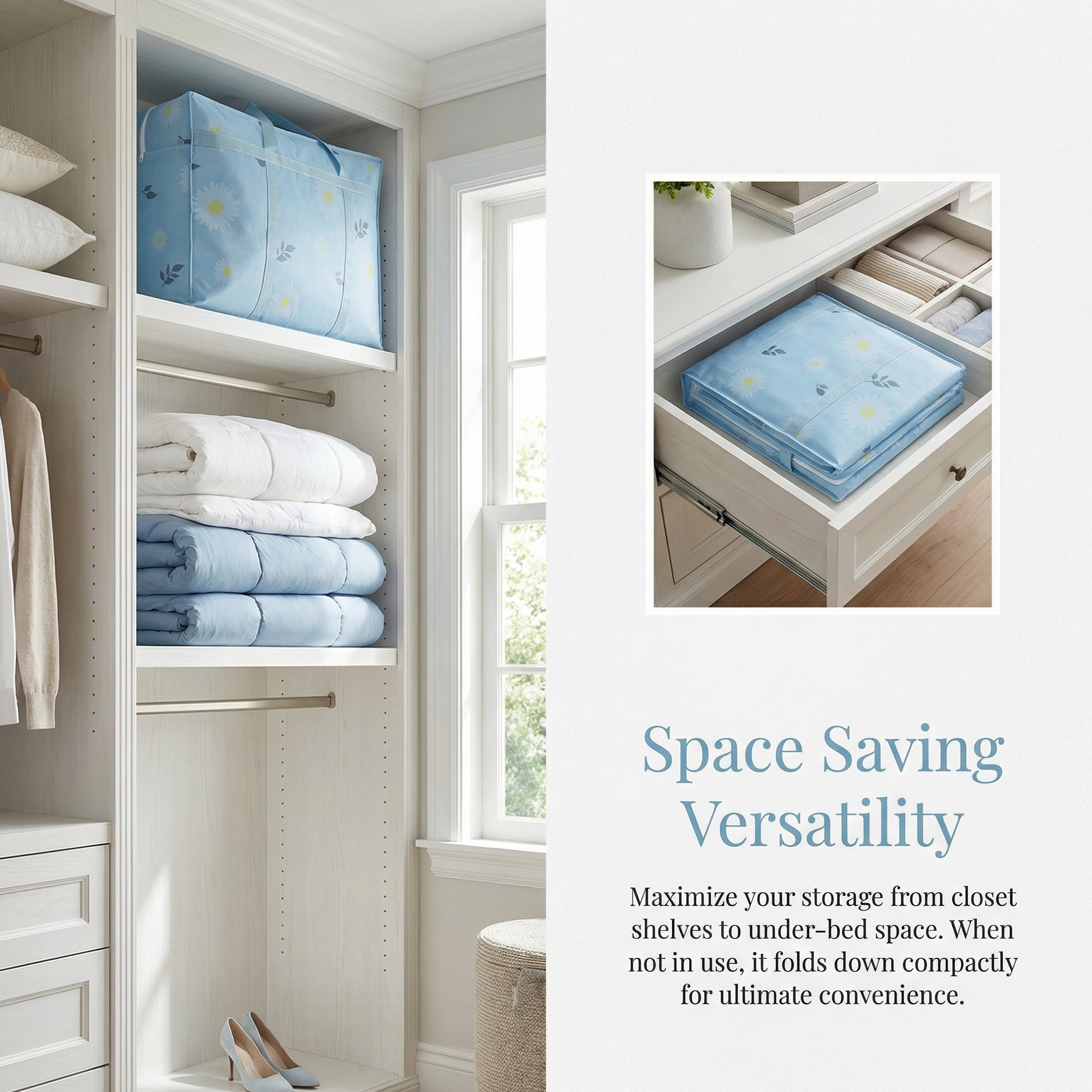 Unique Bargains Foldable Storage Bags for Organizing Livingroom Blue 30.3"x9.8"x21.7"