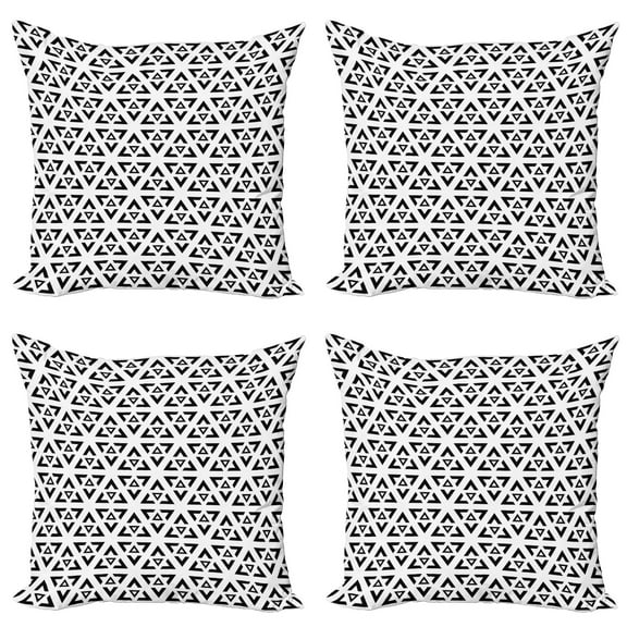 Ambesonne Black and White Throw Pillow Cover 4 Pack, Modern Triangle, 16", Black and White