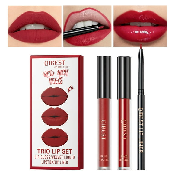 Oefntac Lip Gloss Lip Gloss,lip Liner,velvet Lip Glaze Set,Lips Makeup Kits Pigment Velvety Nude Lip Stain Long Wear Lip Gloss Make Up Gift Set