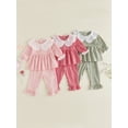 thumbnail image 3 of RUINIXCW Toddler Baby Girl Fall Outfits Casual Plaid Doll Collar Long Sleeve Tops with Ruffled Trim Pants 2 Pcs Set, 3 of 9