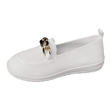 KELINFONG Womens Knit Loafers Metal Chain Slip on Flats Mesh Walking Shoes Soft Women s Casual Shoes