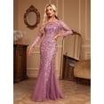 thumbnail image 3 of Dusty Pink Sequin Embroidered Mesh Mermaid Evening Dress, 3 of 27