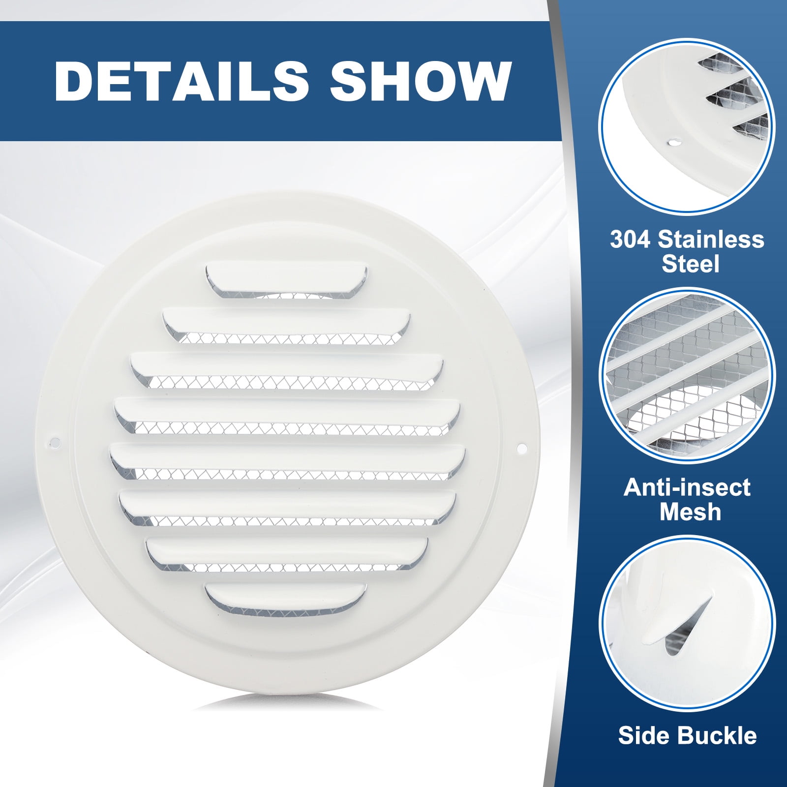 Uxcell Round Air Vents Cover 304 Stainless Steel Louver Grille for Ceiling Mount White 6 Inch
