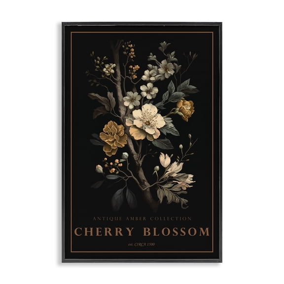 Stupell Industries Glam Antique Cherry Blossom Light Black Framed Giclee Art, 12 x 18, by Chris Giampietro