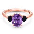 thumbnail image 3 of Gem Stone King 18K Rose Gold Plated Silver Purple Amethyst and Black Onyx Engagement Ring for Women | 2.04 Cttw | Oval 9X7MM | Gemstone February Birthstone | Size 7, 3 of 6