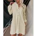 thumbnail image 3 of Vestido Con Cuello En V, Vestido De Manga Larga A La Moda, Botón De Dobladillo Suelto Para Ir De Compras Para Viajar ANGGREK Albaricoque XL, 3 of 4