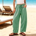 thumbnail image 5 of Inleife Women's Gingham Checkered Relaxed Pants Drawstring Elastic Waist Lounge Trousers with Pockets, 5 of 6