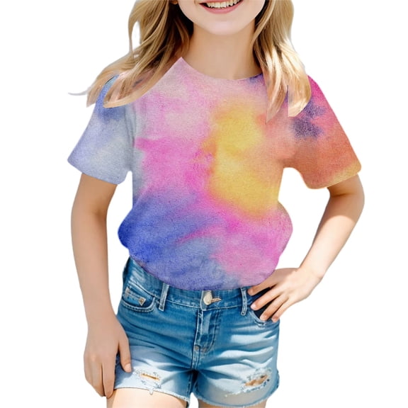 Girls Tie Dye Shirt Short Sleeve Shool Days T-Shirts Crew Neck Tie Dye Print Tops Preppy Back To School Clothes For Girls,Light Pink,3-4 Years