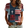 thumbnail image 2 of Iaqnaocc 4th Of July Outfits for Women Patriotic Short Sleeve V Neck 250th Anniversary Usa Shirt American Flag Stars Striped Floral Print Independence Day 1776 T Shirts for Women Light Blue XXL, 2 of 8