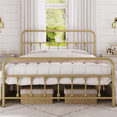 thumbnail image 2 of Yaheetech Classic Iron Platform Bed Frame with High Headboard and Footboard, Queen, Antique Gold, 2 of 7