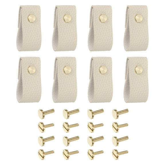 8 Packs Leather Drawer Pulls for Dresser Drawer, Kitchen Cupboard, Beige